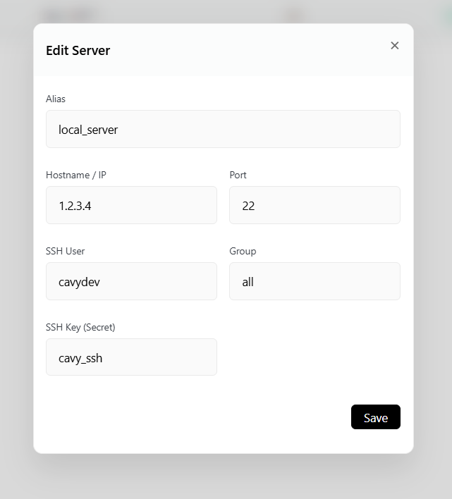 Edit Server Modal